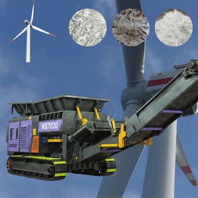 Buen precio Trituradora móvil multifuncional con diseño de doble eje de potencia de 55 kw para trituración de palas de turbina eólica y material compuesto en línea